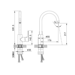 Смеситель для кухни 35к IDDIS CUBBLFJi05 "Cuba" с вых для пит. фильтра выс.пов.излив ЧЕРНЫЙ матовый - CUBBLFJi05