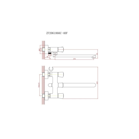Смеситель для ванны и раковины 1/2 кер CN20866 CRON L-излив 400мм,  ХРОМ - CN20866 