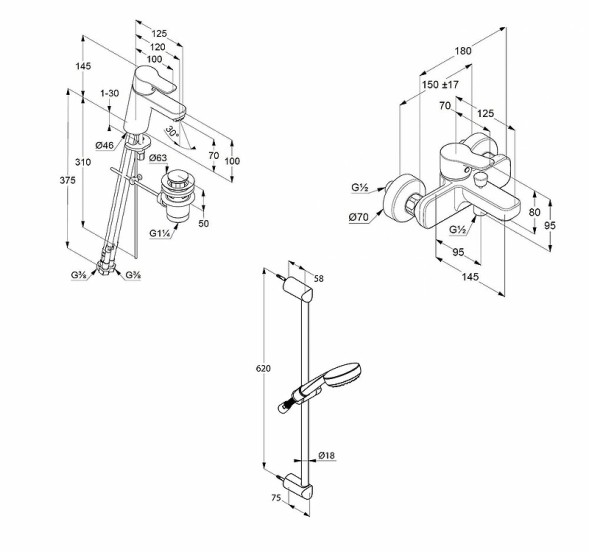 Комплект для ванны и душа KLUDI PURE&amp;amp;EASY 3in1, хром (376850565)