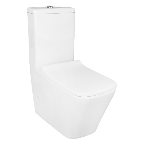 Унитаз-компакт Azario Quadro 605x340x810 напольный, смыв &amp;quot;Торнадо&amp;quot;, безободковый с сидением микролифт и арматурой, белый (AZ-2175 UQ1)