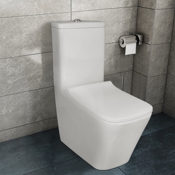 Унитаз-компакт Azario Quadro 605x340x810 напольный, смыв &amp;quot;Торнадо&amp;quot;, безободковый с сидением микролифт и арматурой, белый (AZ-2175 UQ1)