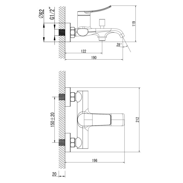 Смеситель для ванны и душа Azario ABILITY с ручным душем, керамический картридж, черный матовый (AZ-VRY238331PA)