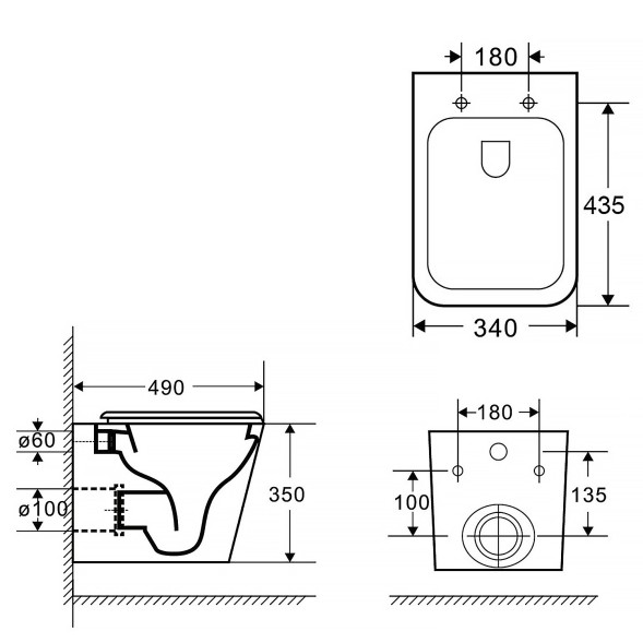 Унитаз подвесной Azario Teramo 490х345х355 безободковый, слив скрытое торнадо, быстросъемное сиденье микролифт, черный матовый (AZ-0052-UQ3MB)