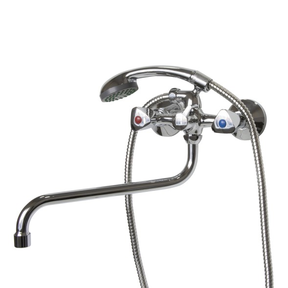 Смеситель для ванны и раковины 1/2 кер CN2211-2 CRON труб. излив 300 мм, с душ. аксессуарами ХРОМ - CN2211-2 