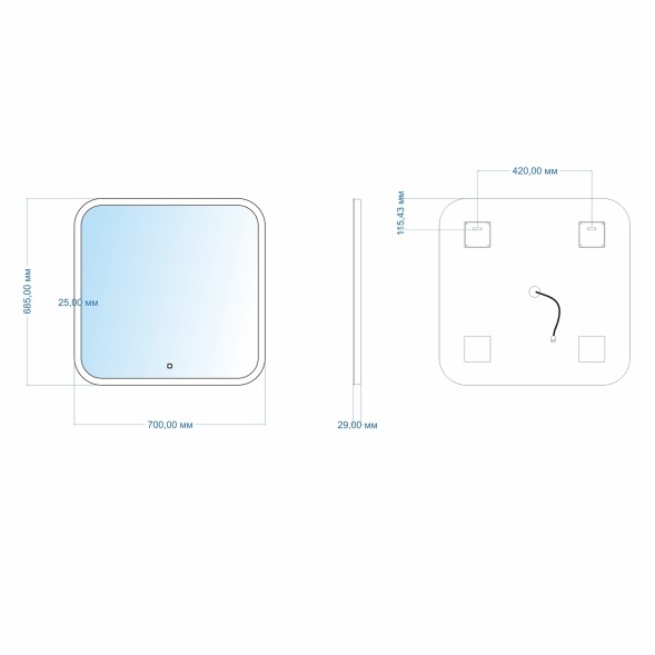 Зеркало MIXLINE &amp;quot;Стив&amp;quot; 700*680 (ШВ) сенсорный выключатель, светодиодная подсветка - ФР-00001136 