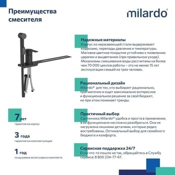 Смеситель с гигиеническим душем 35к Milardo 001BL00M08 &amp;quot;Tidy&amp;quot; установка на унитаз, ЧЕРНЫЙ матовый - 001BL00M08 