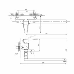 Смеситель для ванны и раковины 40к ПРОФСАН ПСМ-521-072 "ЕВРО", эксцентрики "ЕВРО", ХРОМ - PSM-521-072