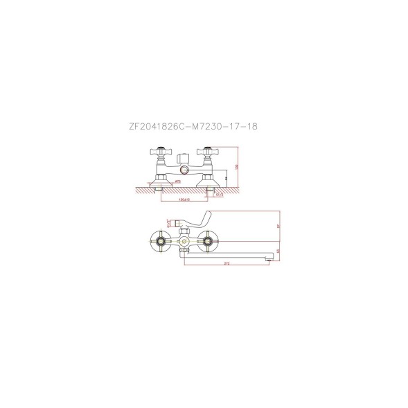 Смеситель для ванны и раковины 1/2 кер CN2224 CRON L-излив 300мм, с душ. аксессуарами ХРОМ - CN2224 