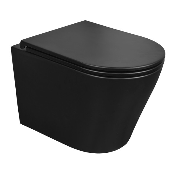 Унитаз подвесной Azario Teramo 355х515х365 смыв &amp;quot;Скрытое торонадо&amp;quot;, безободковый, с быстросъемным сиденьем микролифт, черный матовый (AZ-0053-UQ3-MB)