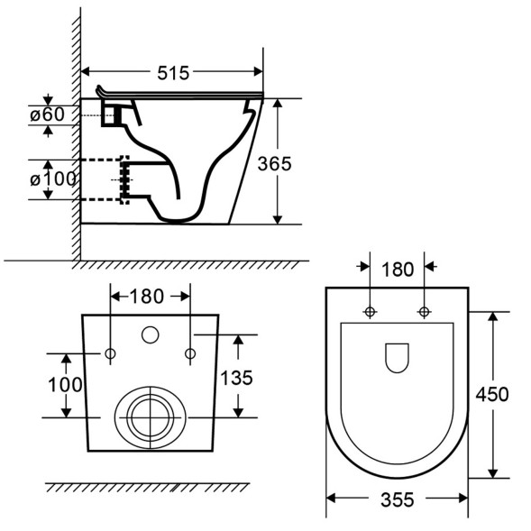 Унитаз подвесной Azario Teramo 355х515х365 смыв &amp;quot;Скрытое торонадо&amp;quot;, безободковый, с быстросъемным сиденьем микролифт, черный матовый (AZ-0053-UQ3-MB)