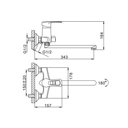 Смеситель для ванны и раковины 40к F22701-B FRAP (L-излив, хром, силумин) - F22701-B 