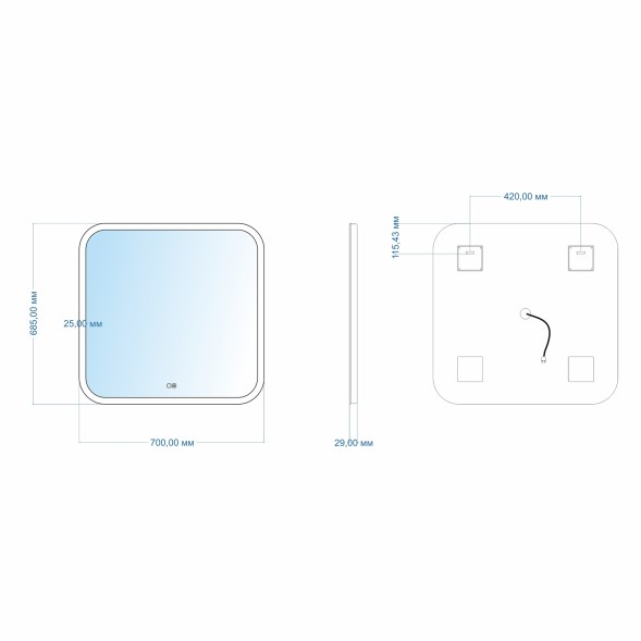 Зеркало MIXLINE &amp;quot;Стив-2&amp;quot; 700*685 (ШВ) сенсорный выключатель, светодиодная подсветка + подогрев - ФР-00001755 