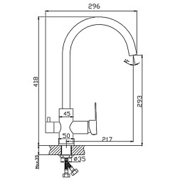 Смеситель для кухни 35к HB76801 HAIBA с вых. для питьевого фильтра б/отв п/гайку НЕРЖ - HB76801
