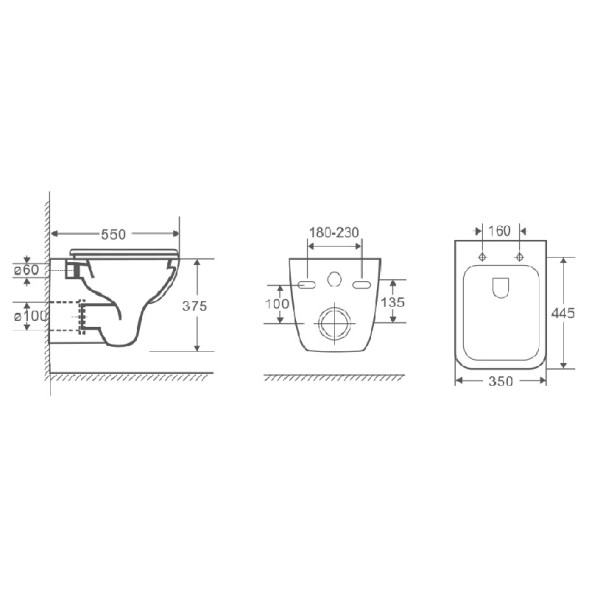 Унитаз подвесной Azario Pavia 550х350х375 безободковый, с сидением микролифт (AZ-2005)