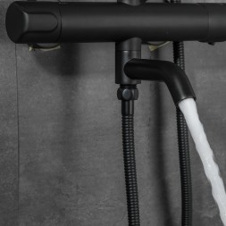 Душевая система термостат  G2490-6 GAPPO лейка &amp;quot;Тропический душ&amp;quot; D225 ЧЕРНЫЙ - G2490-6 