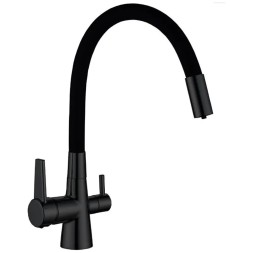 Смеситель для кухни 35к HB76859-7 HAIBA с вых. для питьевого фильтра с/отв п/гайку ГИБКИЙ ЧЕРНЫЙ^ - HB76859-7