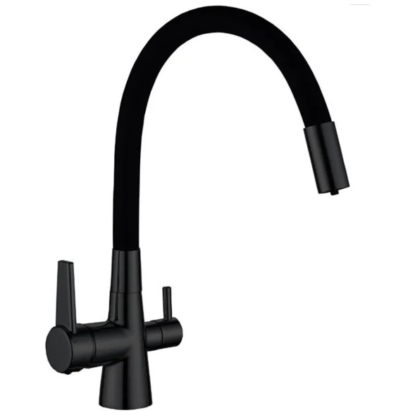 Смеситель для кухни 35к HB76859-7 HAIBA с вых. для питьевого фильтра с/отв п/гайку ГИБКИЙ ЧЕРНЫЙ^ - HB76859-7 