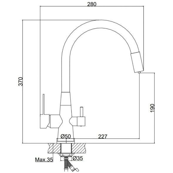 Смеситель для кухни 35к HB76859-7 HAIBA с вых. для питьевого фильтра с/отв п/гайку ГИБКИЙ ЧЕРНЫЙ^ - HB76859-7 