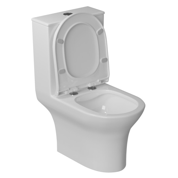 Унитаз-моноблок безободковый WAVE STAR, гор,ниж,2-кн.арм,сид.полипр,м/л,быстр,БЕЛЫЙ глянец - 555165 