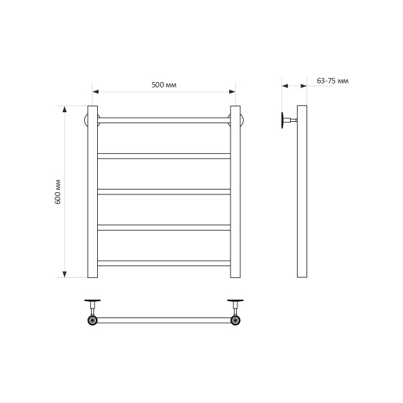 Полотенцесушитель MIXLINE VEGA  60х50 (1/2&amp;#039;&amp;#039; ВР, 5 перекладин) водяной - ML-556283 