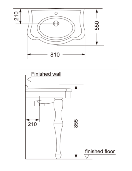 Раковина на двух фигурных ножках Creo Ceramique ORLEANS  810х550х855, белая