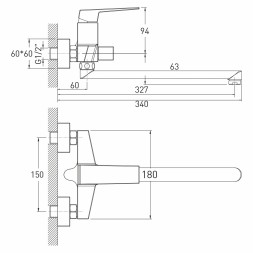 Смеситель для ванны и раковины 35k MIXLINE ML20-02 "Quadro" - ML20-02