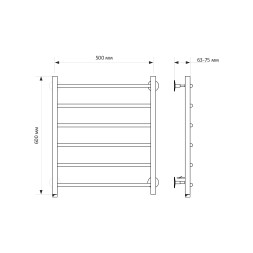 Полотенцесушитель MIXLINE VEGA 60х50 (кноп выключател, 255 Вт, 6 перекладин, правый) электрический - ML-556366