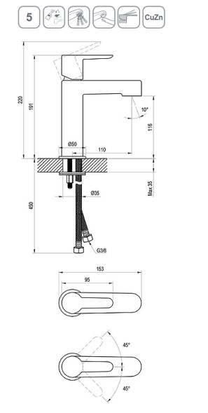 Смеситель для раковины Ravak Puri PU 014.20 керамический картридж, черный матовый (X070181)