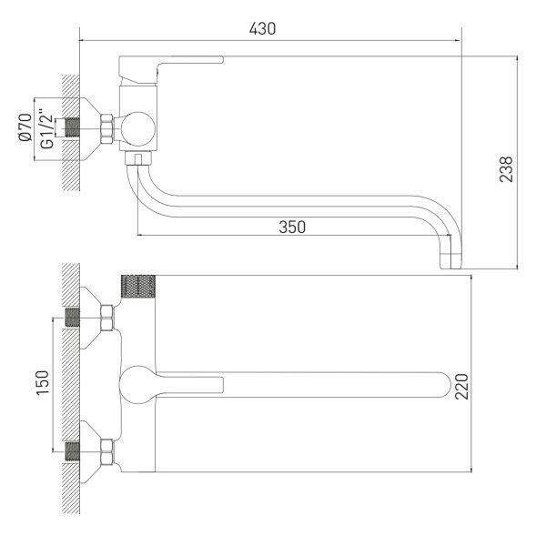 Смеситель для ванны и раковины 35k MIXLINE ML22-02 &amp;quot;Round&amp;quot; - ML22-02 