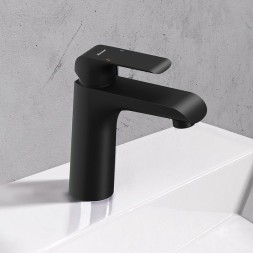 Смеситель для раковины Ravak Flat FL 013.20 с донным клапаном, керамический картидж, черный матовый (X070172)