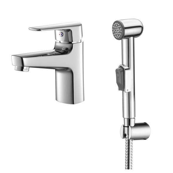 Смеситель для раковины с гигиеническим душем Azario керамический картридж, хром (AZ-HU245911)