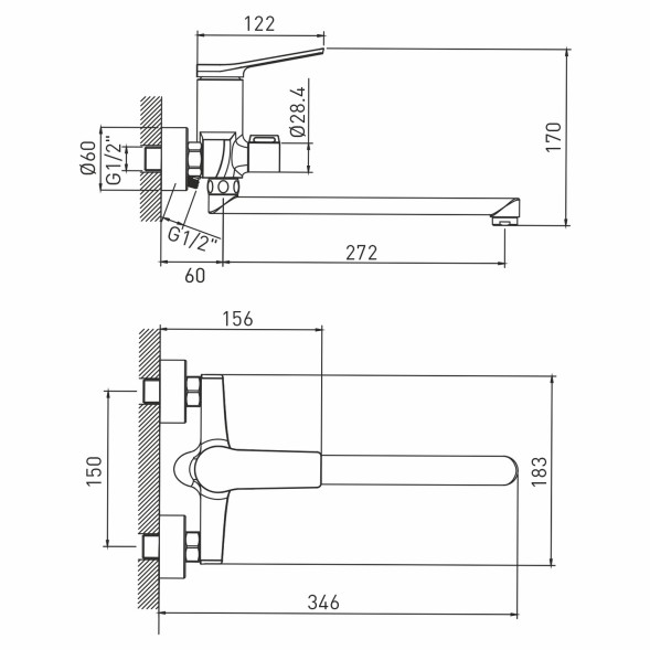 Смеситель для ванны и раковины 35k MIXLINE ML24-02 &amp;quot;Unito&amp;quot; - ML24-02 