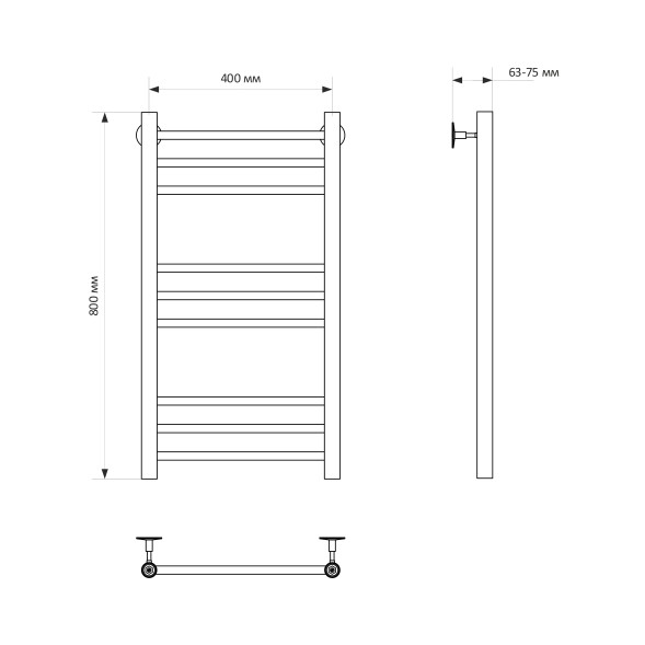 Полотенцесушитель MIXLINE VEGA  80х40 г2 (1/2&amp;#039;&amp;#039; ВР, 9 перекладин) водяной - ML-556292 