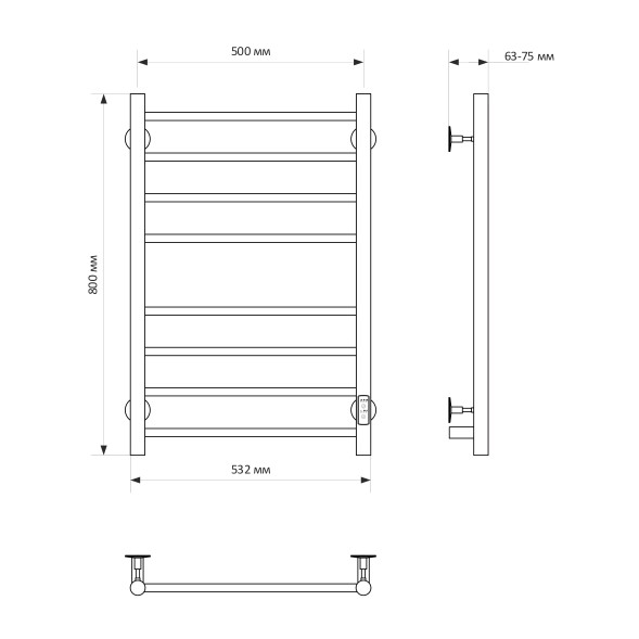 Полотенцесушитель MIXLINE VEGA  80х50 (таймер, 318 Вт, 8 перекладин) электрический ЧЕРНЫЙ - ML-556424 