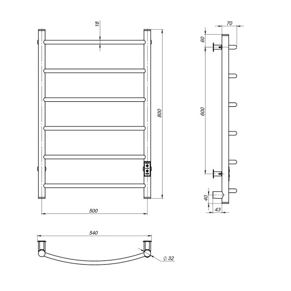 Полотенцесушитель MIXLINE CAPELLA  80х50 (таймер, 253 Вт, 6 перекладин) электрический БЕЛЫЙ - ML-556346 