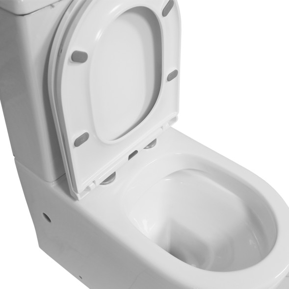 Унитаз напольный Azario Blanco безободковый, в комплекте с бачком и сиденьем микролифт, дюропласт 820*630*360 (AZ-T003B-R)