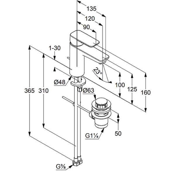 Смеситель для раковины KLUDI PURE&amp;amp;STYLE 100 однорычажный, c донным клапаном, хром (402900575)