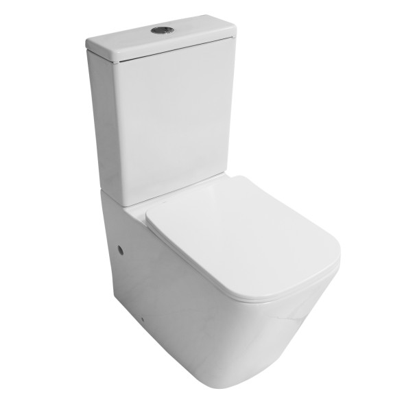 Унитаз напольный Azario Indor безободковый, в комплекте с бачком и сиденьем микролифт, дюропласт 820*630*360 (AZ-T004B-R)