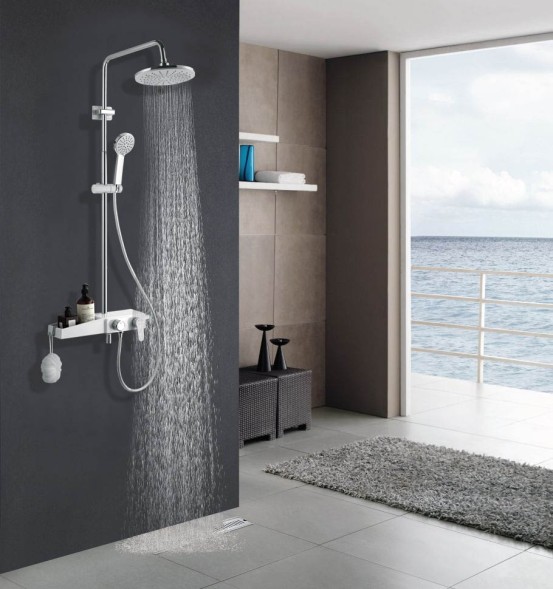 Душевая система AZARIO с поворотным изливом, керамический картридж, хром/белый (AZ-801)