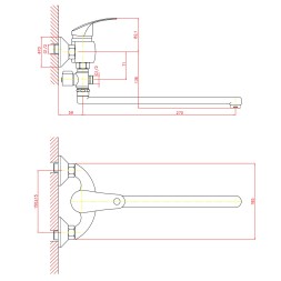Смеситель для ванны и раковины 40к CN2121 CRON L-излив 300 мм, ХРОМ - CN2121 