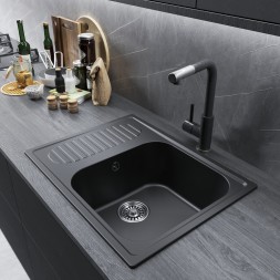 Мойка ML-GM18 КОМФОРТ с крылом, ультра-черная (344), 640*490*190мм - 00-00009395 