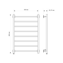 Полотенцесушитель MIXLINE VEGA 80х50 (кноп выключатель, 340 Вт, 8 перекладин, левый) электрический - ML-556367