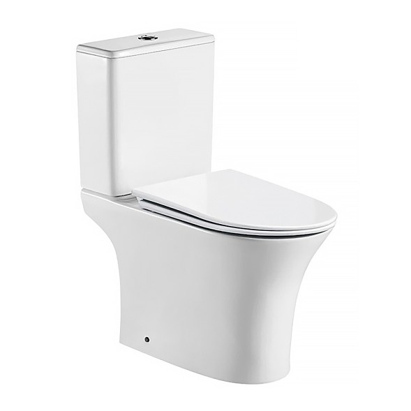 Унитаз напольный Azario FRETTA ROUND безободковый в комплекте с бачком и прямым сиденьем микролифт 650x340x790 мм (2 места) (AZ-7121A)