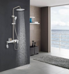 Душевая система  AZARIO с поворотным изливом, керамический картридж, белый/золото (AZ-801-1)