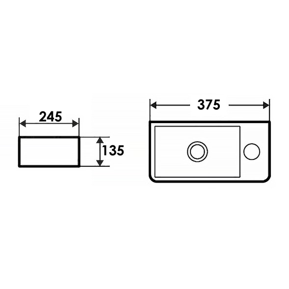 Раковина накладная Azario 375x245x135 правосторонняя, белый глянец (AZ-10100-R)