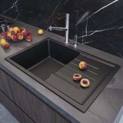 Мойка ML-GM19 КОМФОРТ с крылом, ультра-черная (344),  750*500*200мм - 00-00009406 