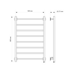 Полотенцесушитель MIXLINE VEGA 80х50 (кноп выключатель, 340 Вт, 8 перекладин, правый) электрический - ML-556368