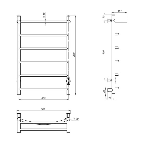 Полотенцесушитель MIXLINE CAPELLA  80х50 (таймер, 336Вт, 5 перекладин + ПОЛКА) электрический ЧЕРНЫЙ - ML-556353 