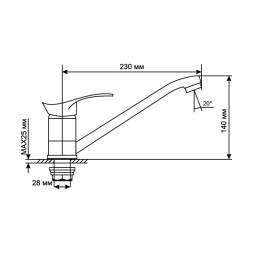 Смеситель для кухни 40k MIXLINE ML03-03 б/отв п/гайку  (без подводки) - ML03-03