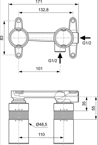 Универсальный встраиваемый комплект для настенного смесителя для умывальника Ideal Standard (комплект №1) (A1313NU)